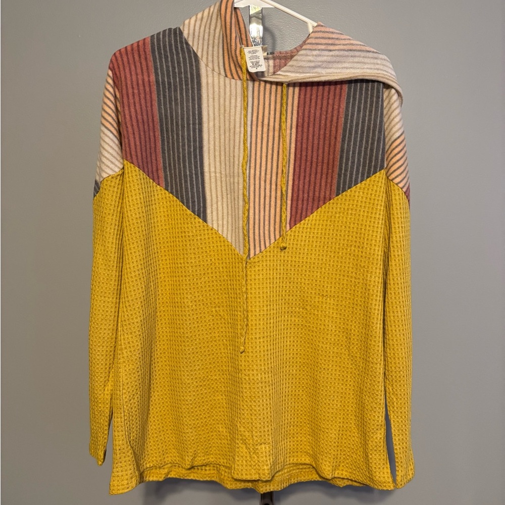 BIBI Waffle Knit‎ Long Sleeves Hoodie-Top Size Small NWT